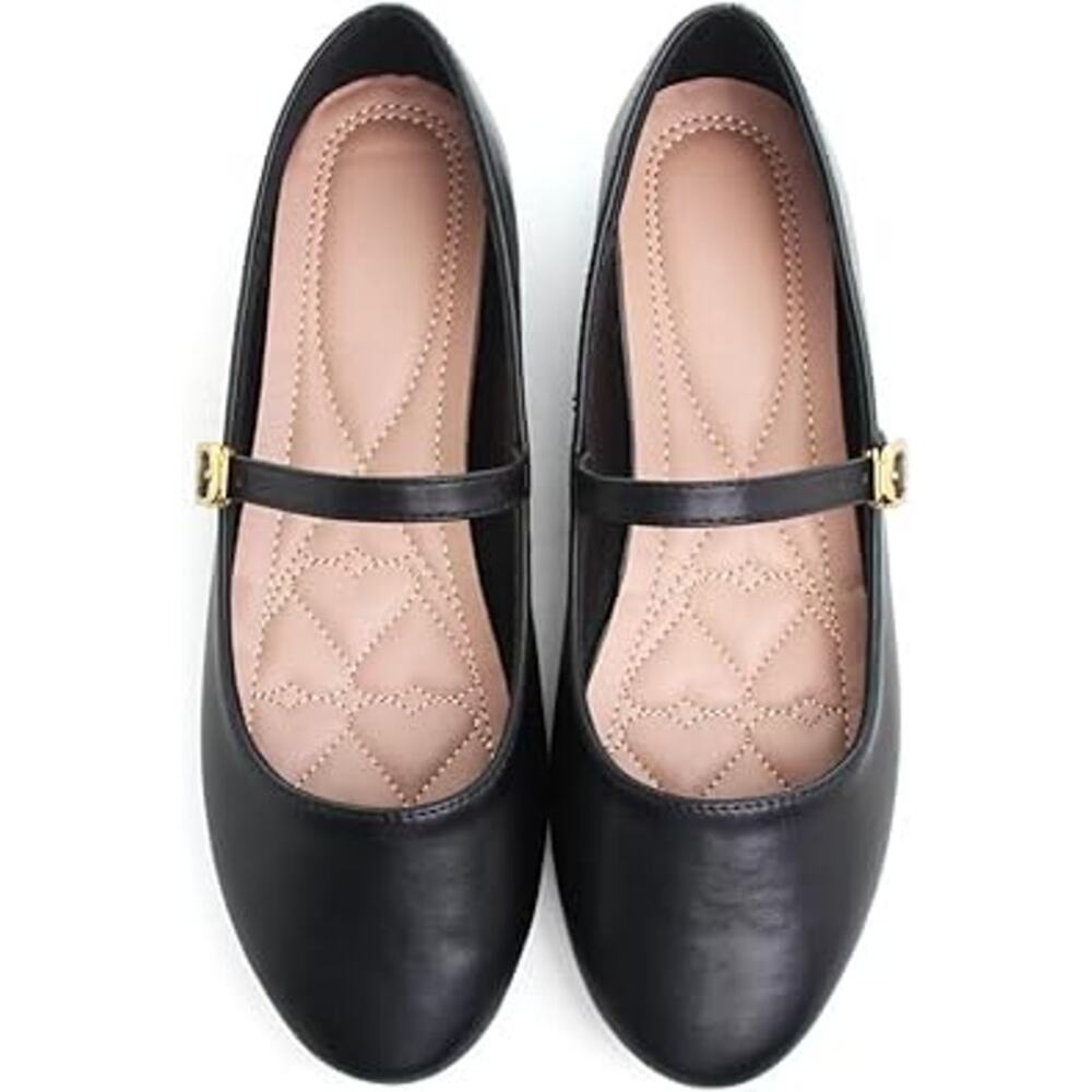 Stunner Womens Size 7 Black Mary Jane Ballet Flats Round Toe Ankle Strap Shoes - Picture 3 of 5
